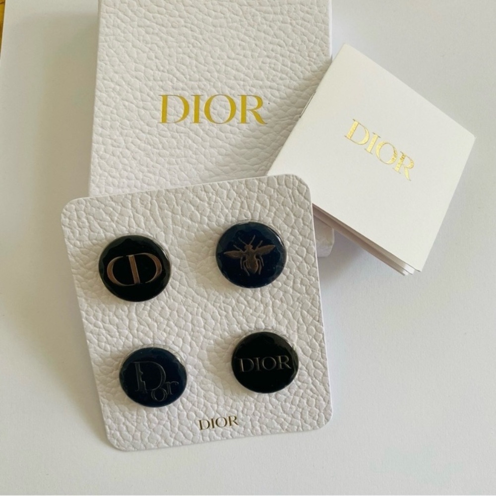 New in Box Authentic Dior Black/Navy Enamel Metal Pins Set (4 Pins)
